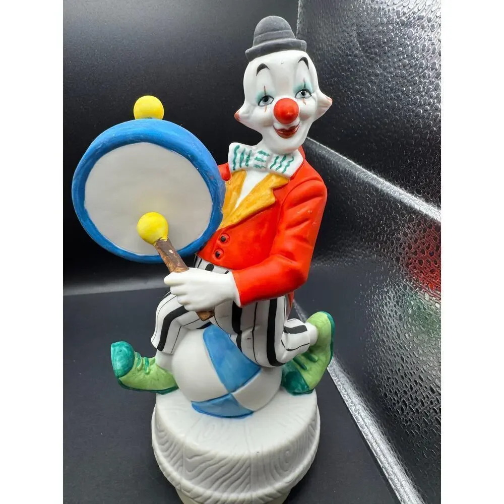 Vintage Sun Fashion By Kimco Porcelain Musical Rotating Clown Japan Drum